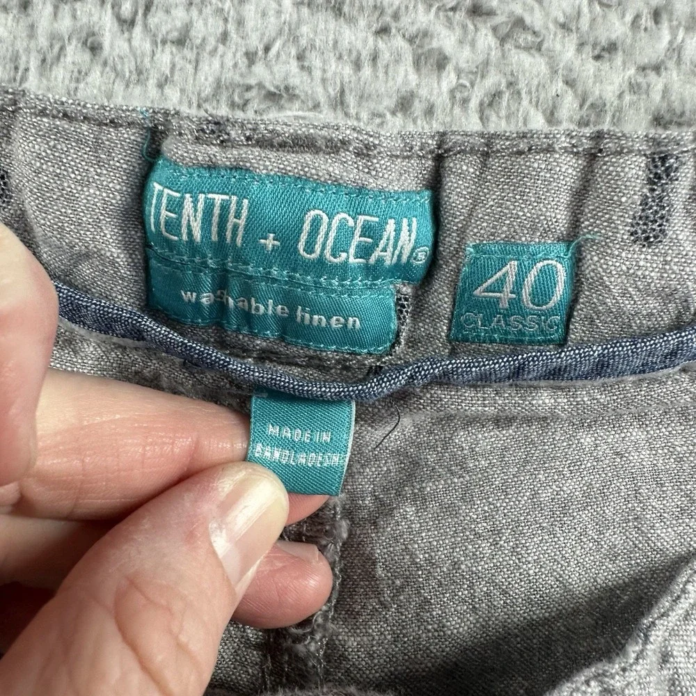 Tenth Ocean Linen Shorts Mens 40 Gray Pattern‎  7